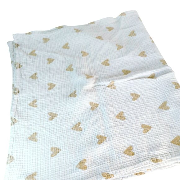 Cloud Island Baby Blanket Gold Hearts White Cotton Muslin Swaddle Lovey 42"x47" - Picture 2 of 3